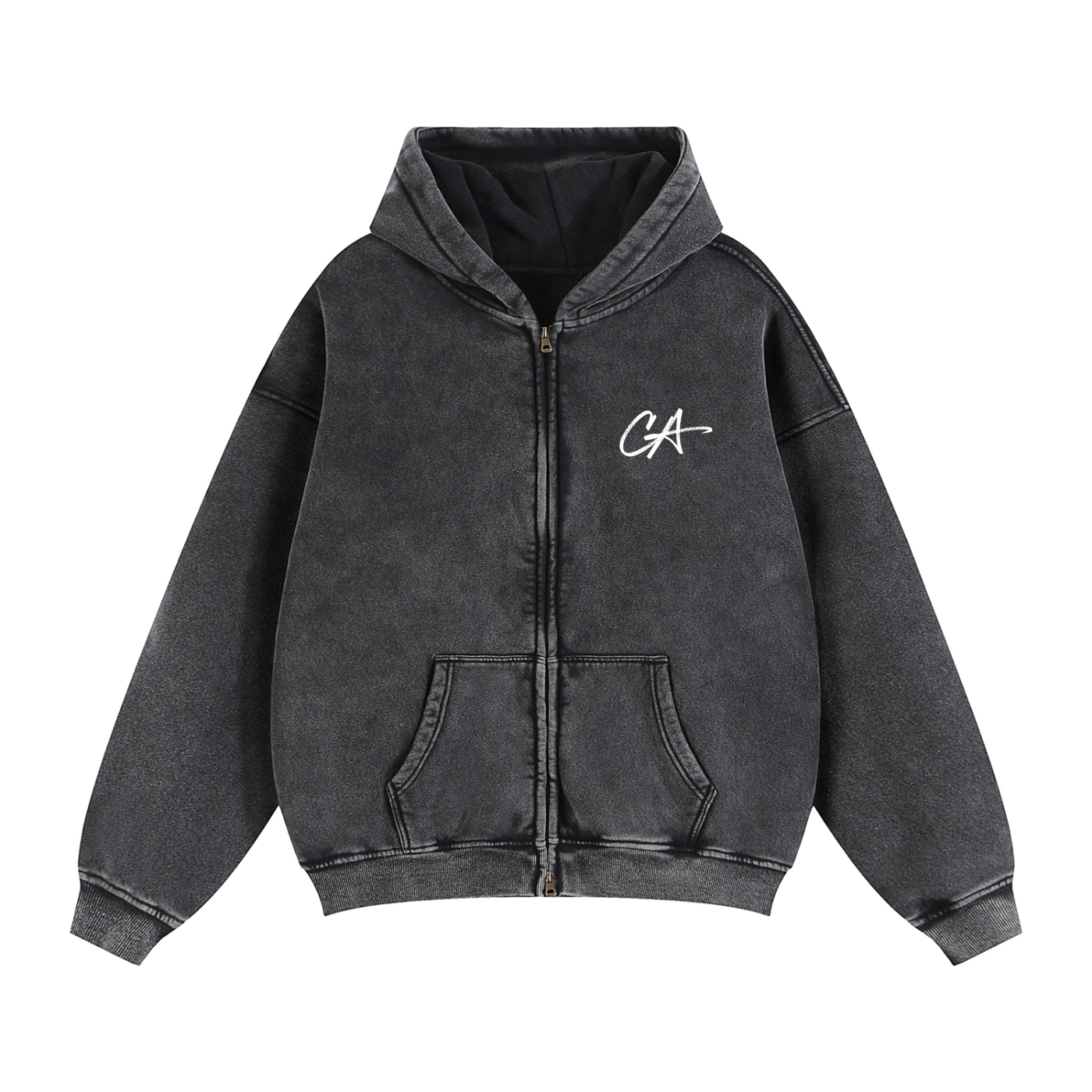 Zip-Through Boxy Fleece Hoodie (black)