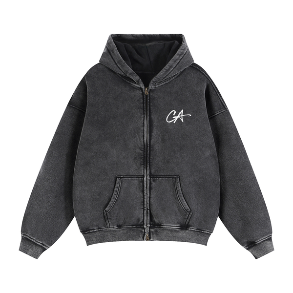 Zip-Through Boxy Fleece Hoodie (black)