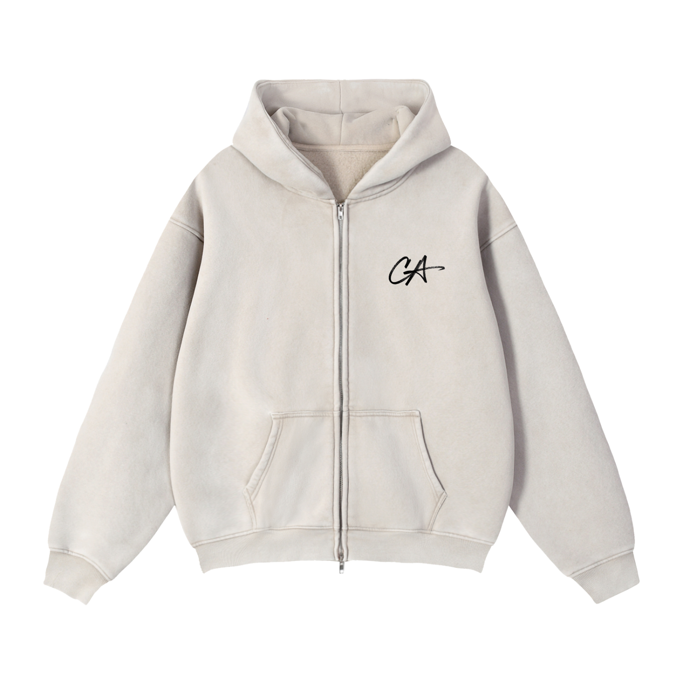 Zip-Through Boxy Fleece Hoodie (white)